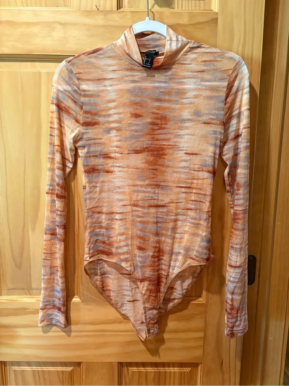 Forever 21 sheer mesh long sleeve bodysuit muted colors women’s L